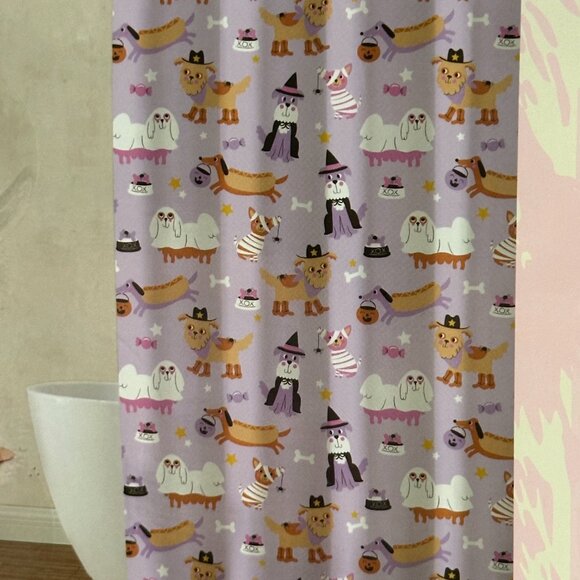 New Betsey Johnson Purple Ghost Dogs Mummy Cute Fabric Shower Curtain Set Hooks - Picture 3 of 3